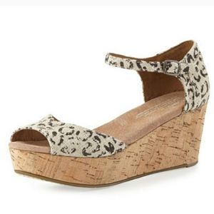 Toms leopard print cork wedge ankle strap sandal